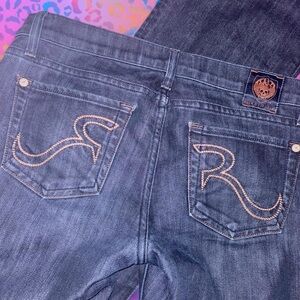 vtg y2k rock & republic mcbling embroidered pocket low rise bootcut jeans, sz 28